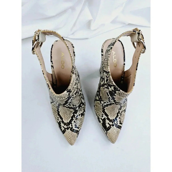 Aldo Size 6 Women's Snake (Boa) Print Pointed Toe Block Heel Ankle Strap Buckle - Picture 15 of 15